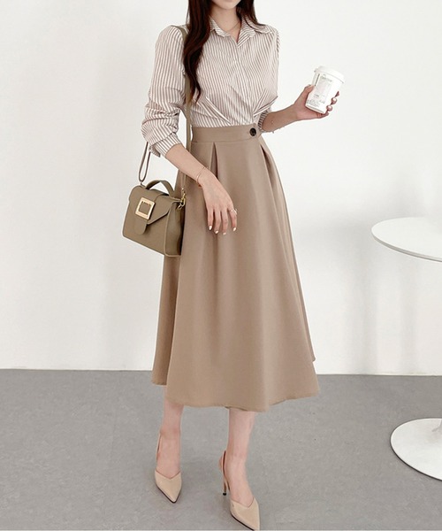 ストライプシャツドッキングプリーツワンピース（シャツワンピース）｜AMAJI（アマジ）