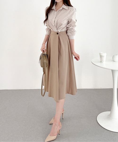 ストライプシャツドッキングプリーツワンピース（シャツワンピース）｜AMAJI（アマジ）