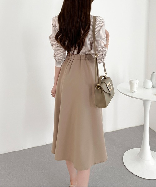 ストライプシャツドッキングプリーツワンピース（シャツワンピース）｜AMAJI（アマジ）