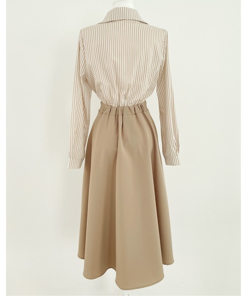 ストライプシャツドッキングプリーツワンピース（シャツワンピース）｜AMAJI（アマジ）