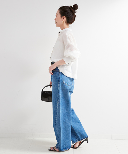 B.C STOCK(ベーセーストック)の「手洗い可 / パナマラミーシャツ(シャツ/ブラウス・レディース・ネイビー/ホワイト/ライトグリーン/イエロー・FREE)」の6枚目の写真