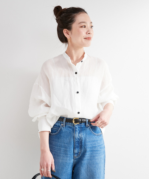 B.C STOCK(ベーセーストック)の「手洗い可 / パナマラミーシャツ(シャツ/ブラウス・レディース・ネイビー/ホワイト/ライトグリーン/イエロー・FREE)」の9枚目の写真