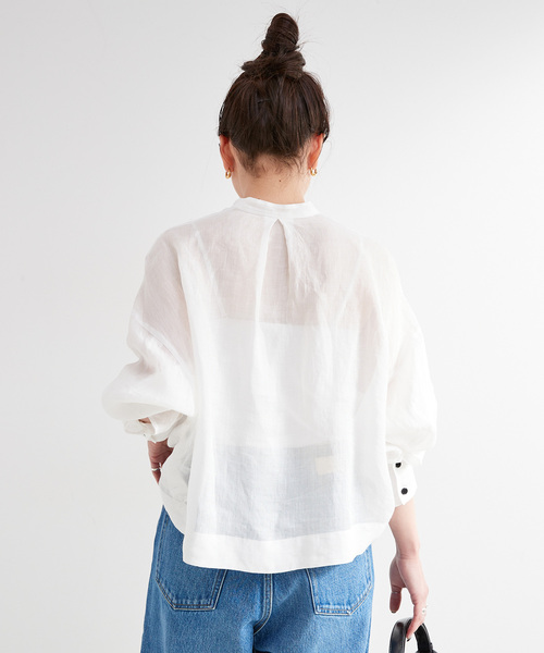 B.C STOCK(ベーセーストック)の「手洗い可 / パナマラミーシャツ(シャツ/ブラウス・レディース・ネイビー/ホワイト/ライトグリーン/イエロー・FREE)」の11枚目の写真