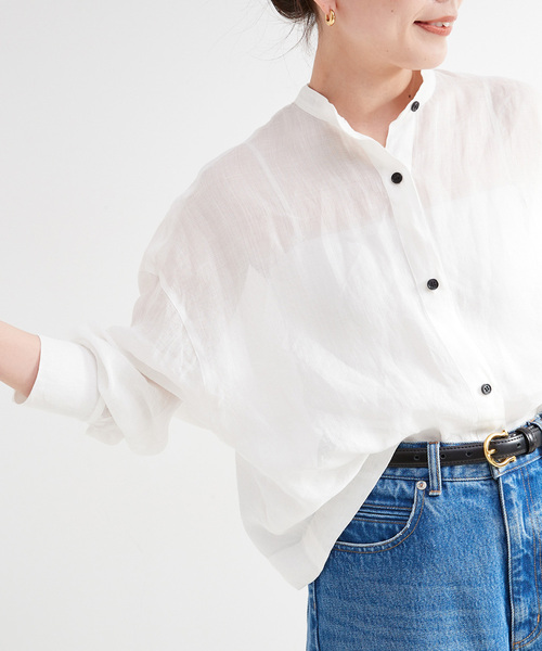 B.C STOCK(ベーセーストック)の「手洗い可 / パナマラミーシャツ(シャツ/ブラウス・レディース・ネイビー/ホワイト/ライトグリーン/イエロー・FREE)」の12枚目の写真