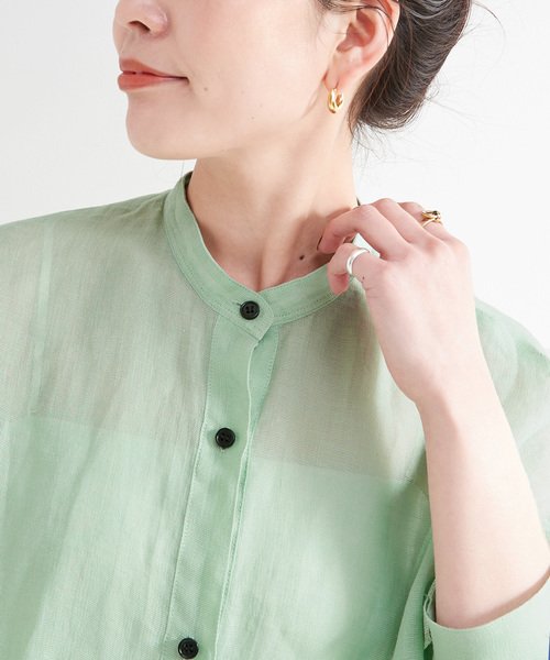 B.C STOCK(ベーセーストック)の「手洗い可 / パナマラミーシャツ(シャツ/ブラウス・レディース・ネイビー/ホワイト/ライトグリーン/イエロー・FREE)」の19枚目の写真