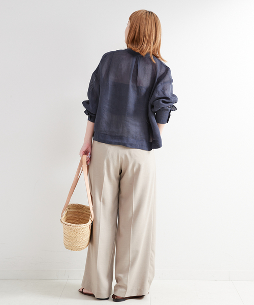 B.C STOCK(ベーセーストック)の「手洗い可 / パナマラミーシャツ(シャツ/ブラウス・レディース・ネイビー/ホワイト/ライトグリーン/イエロー・FREE)」の22枚目の写真