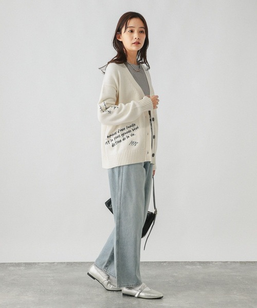 しらぬいページ セール】ロゴ刺繍Vネックカーディガン/291857（カーディガン