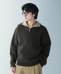 Adoon plain | COLLAR COLOR SCHEME HALF ZIP KNIT 襟配色ハーフジップニット(ニット/セーター)