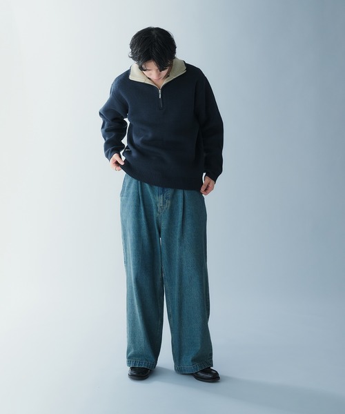 セール】COLLAR COLOR SCHEME HALF ZIP KNIT 襟配色ハーフジップ