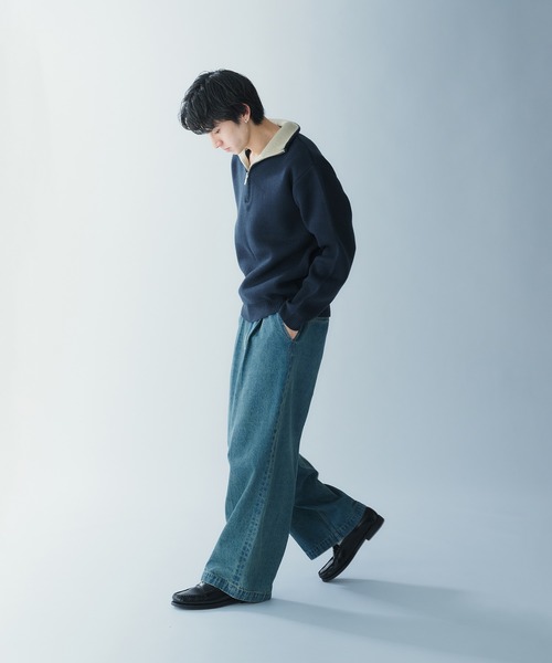 Adoon plain（アドーンプレーン）の「COLLAR COLOR SCHEME HALF ZIP KNIT 襟配色ハーフジップニット（ニット/セーター・メンズ・ボルドー/ネイビー/チャコールグレー・MEDIUM/LARGE）」の9枚目の写真