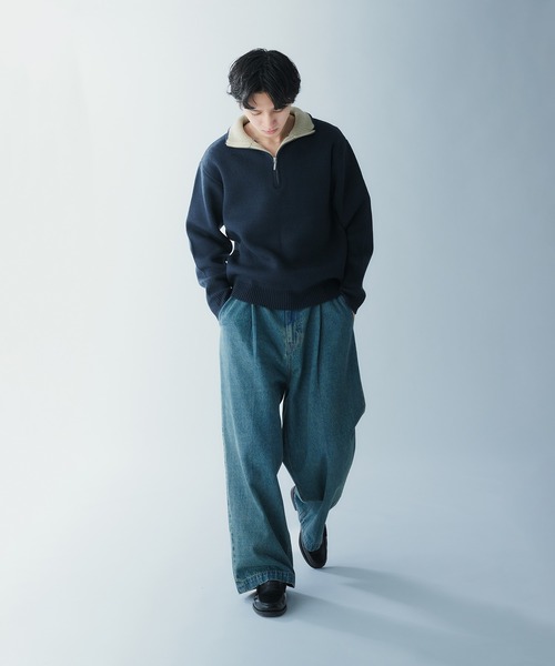 Adoon plain（アドーンプレーン）の「COLLAR COLOR SCHEME HALF ZIP KNIT 襟配色ハーフジップニット（ニット/セーター・メンズ・ボルドー/ネイビー/チャコールグレー・MEDIUM/LARGE）」の8枚目の写真