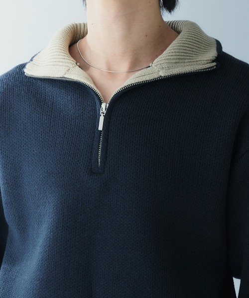 ニット・セーター No.1223 C collar half KNIT (4color) セール】COLLAR COLOR SCHEME HALF ZIP KNIT 襟配色ハーフジップ