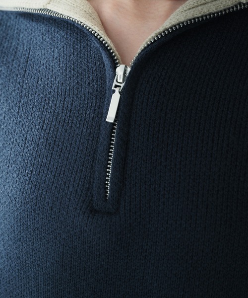 Adoon plain（アドーンプレーン）の「COLLAR COLOR SCHEME HALF ZIP KNIT 襟配色ハーフジップニット（ニット/セーター・メンズ・ボルドー/ネイビー/チャコールグレー・MEDIUM/LARGE）」の22枚目の写真