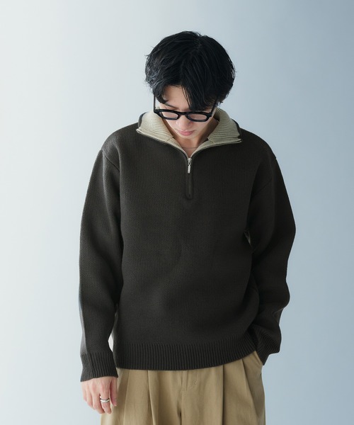 セール】COLLAR COLOR SCHEME HALF ZIP KNIT 襟配色ハーフジップ