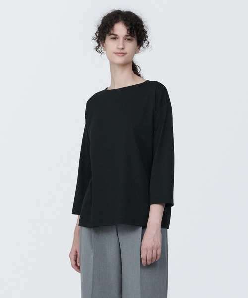 新品　INGEBORG 黒白ボートネック七分袖Tシャツ 婦人 天竺編みボートネック七分袖Tシャツ | 無印良品
