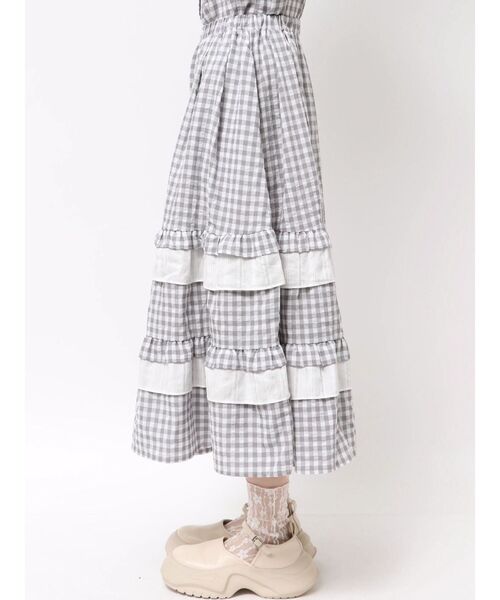 merry jenny（メリージェニー）の「ギンガムレースフレアスカート（スカート・レディース・グレー/オフホワイト/グリーン・FREE）」の5枚目の写真