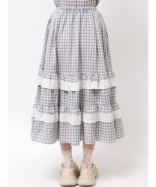 merry jenny（メリージェニー）の「ギンガムレースフレアスカート（スカート・レディース・グレー/オフホワイト/グリーン・FREE）」の6枚目の写真