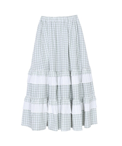 merry jenny（メリージェニー）の「ギンガムレースフレアスカート（スカート・レディース・グレー/オフホワイト/グリーン・FREE）」の3枚目の写真