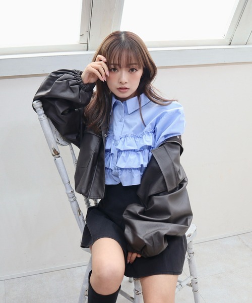 CECIL McBEE(セシルマクビー)の「フェイクレザージップアップジャケット(ブルゾン・レディース・ダークブラウン/ブラウン/ブラック・MEDIUM/LARGE)」の3枚目の写真