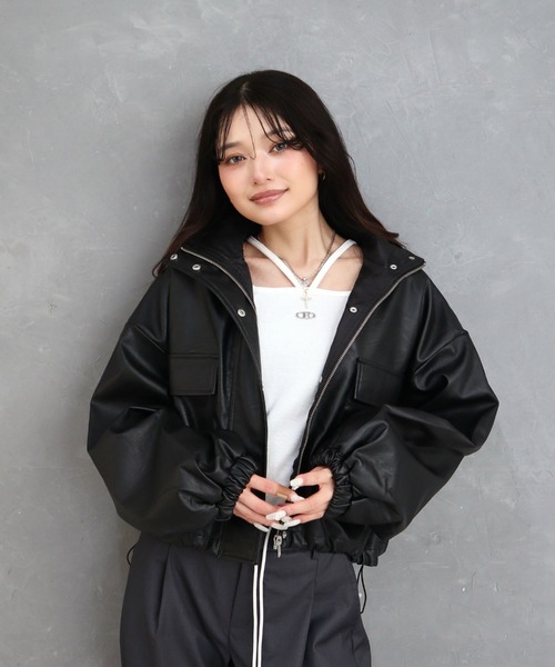 CECIL McBEE(セシルマクビー)の「フェイクレザージップアップジャケット(ブルゾン・レディース・ダークブラウン/ブラウン/ブラック・MEDIUM/LARGE)」の7枚目の写真