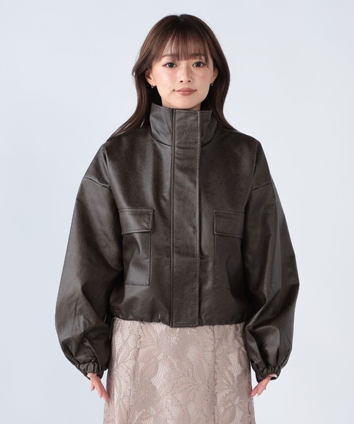CECIL McBEE(セシルマクビー)の「フェイクレザージップアップジャケット(ブルゾン・レディース・ダークブラウン/ブラウン/ブラック・MEDIUM/LARGE)」の9枚目の写真