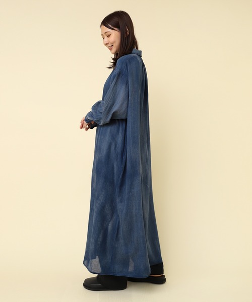 RNA-N(アールエヌエーエヌ)の「D1664 2.2オンスギャザーシャツワンピース(シャツワンピース・レディース・ライトインディゴブルー/ダークインディゴブルー/ブラック・MEDIUM/SMALL)」の5枚目の写真