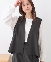 DRESKIP | 【洗える/S-LL/セットアップ可】首元すっきり ペプラムジレ(ベスト)