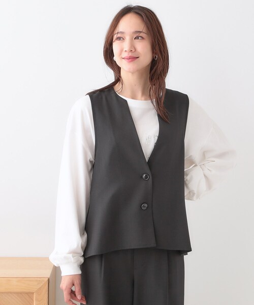 DRESKIP（ドレスキップ）の「【洗える/S-LL/セットアップ可】首元すっきり ペプラムジレ（ベスト・レディース・グレー/ブラック/ライトベージュ・01/02/03/04）」の4枚目の写真