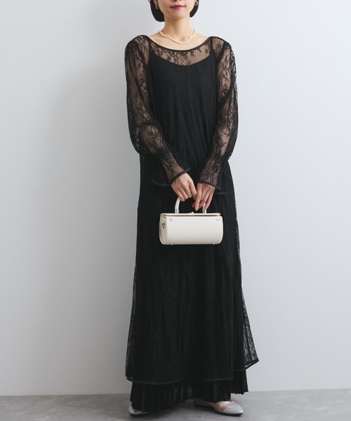 QUEENS COURT（クイーンズコート）の「シアーストレッチレースワンピース≪洗濯機で洗える≫（ワンピース・レディース・ブラック/オフホワイト・M）」の2枚目の写真