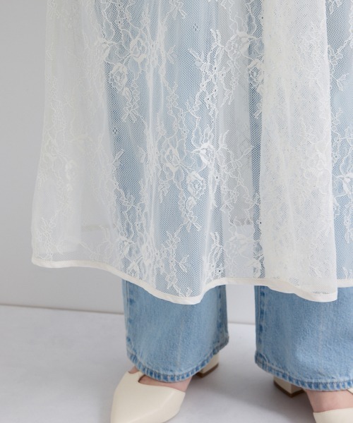 QUEENS COURT（クイーンズコート）の「シアーストレッチレースワンピース≪洗濯機で洗える≫（ワンピース・レディース・ブラック/オフホワイト・M）」の5枚目の写真