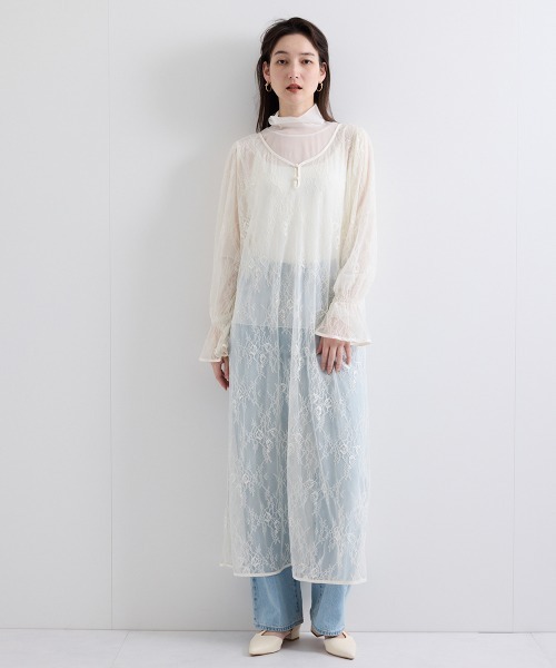 QUEENS COURT（クイーンズコート）の「シアーストレッチレースワンピース≪洗濯機で洗える≫（ワンピース・レディース・ブラック/オフホワイト・M）」の6枚目の写真