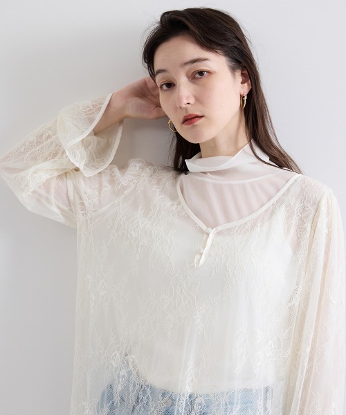 QUEENS COURT（クイーンズコート）の「シアーストレッチレースワンピース≪洗濯機で洗える≫（ワンピース・レディース・ブラック/オフホワイト・M）」の4枚目の写真