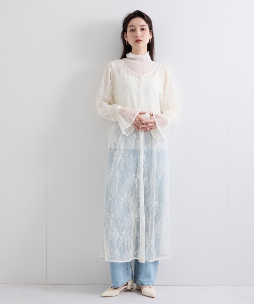 QUEENS COURT（クイーンズコート）の「シアーストレッチレースワンピース≪洗濯機で洗える≫（ワンピース・レディース・ブラック/オフホワイト・M）」の21枚目の写真