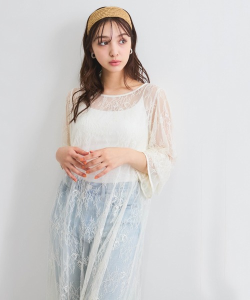 QUEENS COURT（クイーンズコート）の「シアーストレッチレースワンピース≪洗濯機で洗える≫（ワンピース・レディース・ブラック/オフホワイト・M）」の15枚目の写真