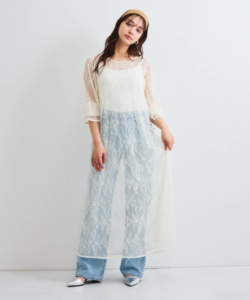 QUEENS COURT（クイーンズコート）の「シアーストレッチレースワンピース≪洗濯機で洗える≫（ワンピース・レディース・ブラック/オフホワイト・M）」の17枚目の写真