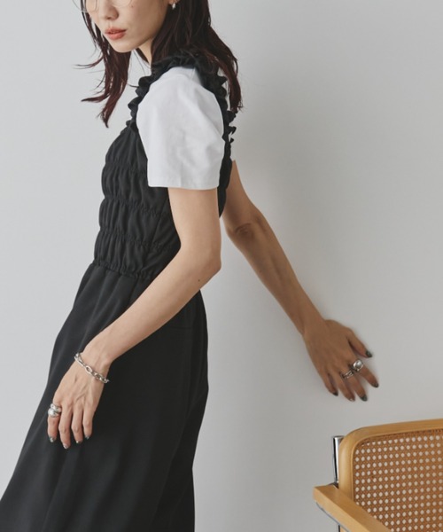 Auntie Rosa Holiday(アンティローザホリデー)の「シャーリングサロペット(サロペット/オーバーオール・レディース・ブラック/ブラウン・FREE)」の9枚目の写真