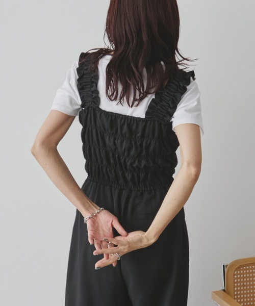 Auntie Rosa Holiday(アンティローザホリデー)の「シャーリングサロペット(サロペット/オーバーオール・レディース・ブラック/ブラウン・FREE)」の10枚目の写真
