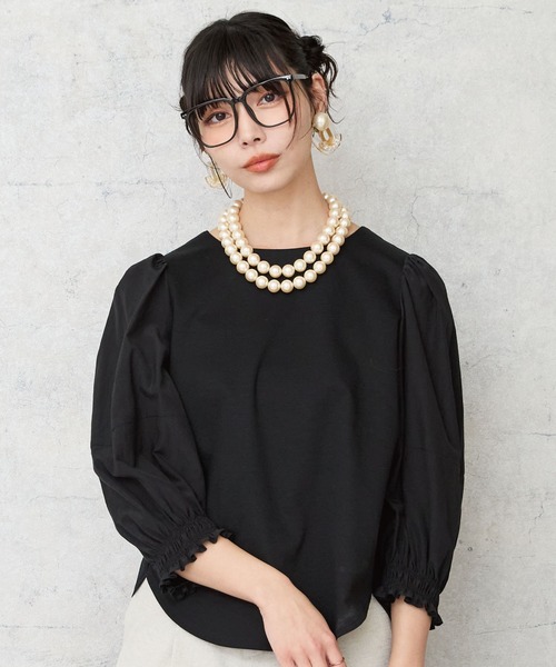 JETSET SOLO PLUS (ジェットセットソロプラス)の「【JETSET SOLO PLUS】アイスクール×ブライトローンボリュームスリーブカットソー(Tシャツ/カットソー・レディース・オフホワイト/ブラック・FREE)」の2枚目の写真