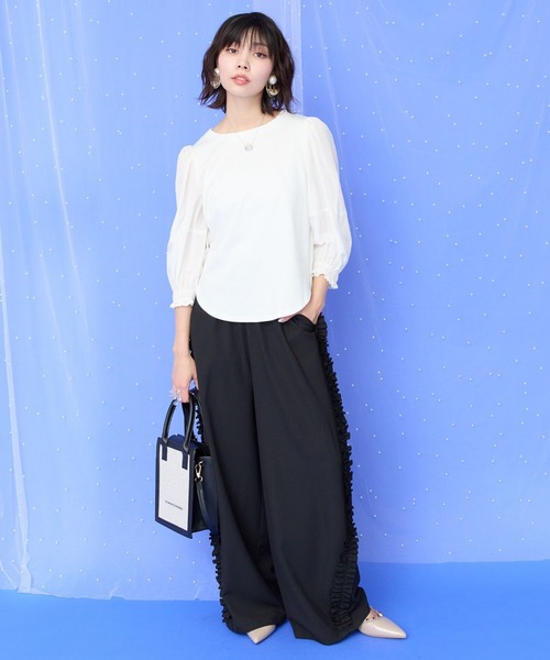 JETSET SOLO PLUS (ジェットセットソロプラス)の「【JETSET SOLO PLUS】アイスクール×ブライトローンボリュームスリーブカットソー(Tシャツ/カットソー・レディース・オフホワイト/ブラック・FREE)」の3枚目の写真