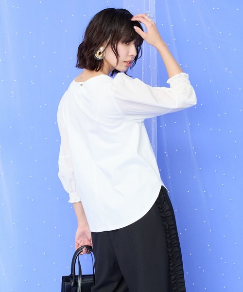 JETSET SOLO PLUS (ジェットセットソロプラス)の「【JETSET SOLO PLUS】アイスクール×ブライトローンボリュームスリーブカットソー(Tシャツ/カットソー・レディース・オフホワイト/ブラック・FREE)」の7枚目の写真