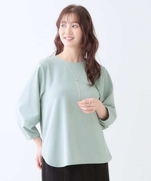 DRESKIP(ドレスキップ)の「【2点セット】大人フェミニン アクセ付き ランタンスリーブトップス(シャツ/ブラウス・レディース・グリーン系/ブラック/ライトベージュ/オフホワイト・01/02/03/04)」の5枚目の写真