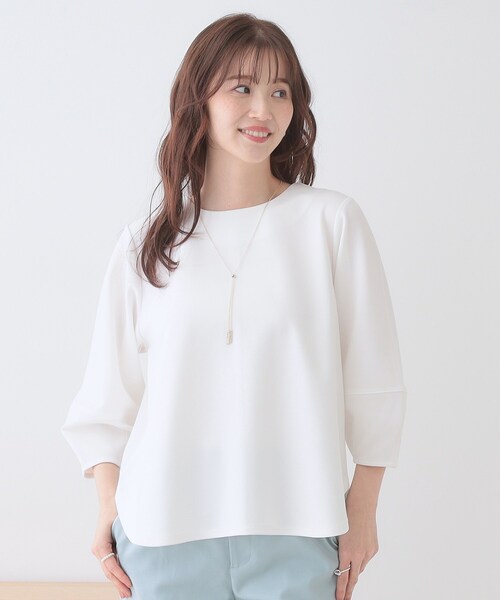 DRESKIP(ドレスキップ)の「【2点セット】大人フェミニン アクセ付き ランタンスリーブトップス(シャツ/ブラウス・レディース・グリーン系/ブラック/ライトベージュ/オフホワイト・01/02/03/04)」の13枚目の写真