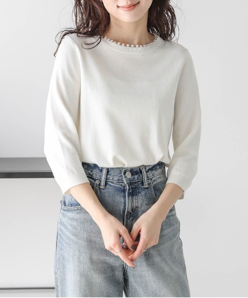 SUGAR BISKET(シュガービスケット)の「パールネックニットトップス(ニット/セーター・レディース・グレー/ブラック/ホワイト/ベージュ・フリー)」の12枚目の写真