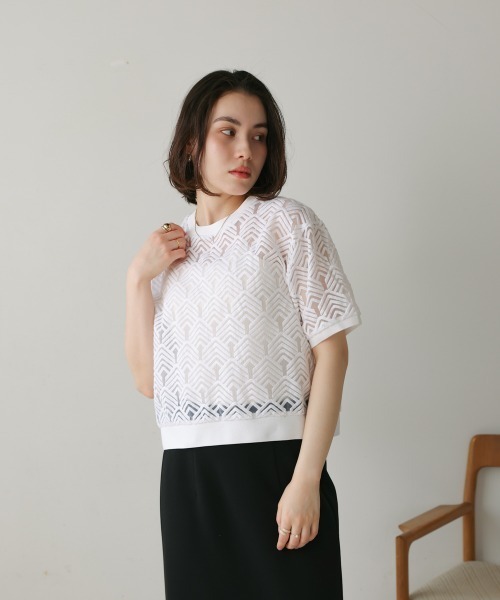 Bou Jeloud（ブージュルード）の「オーガンジー刺繍ブラウス（シャツ/ブラウス・レディース・ブラック/オフホワイト・38）」の3枚目の写真