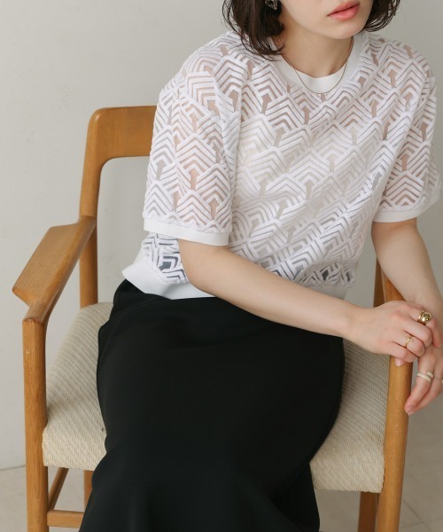 Bou Jeloud（ブージュルード）の「オーガンジー刺繍ブラウス（シャツ/ブラウス・レディース・ブラック/オフホワイト・38）」の7枚目の写真