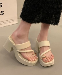 ゴールドメタル スクエアトゥ 親指トング 厚底 サンダル