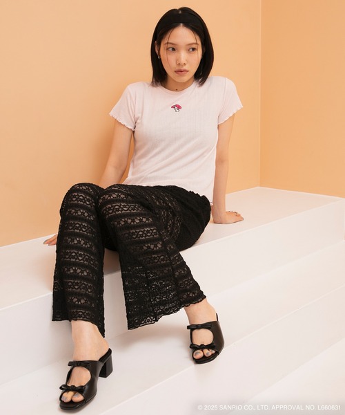 sanrio(サンリオ)の「【My Melody × forksy.】フロント刺繍 コンパクト メロウ半袖Tシャツ(Tシャツ/カットソー・レディース・ピンク/オフホワイト/ブラック・FREE)」の5枚目の写真