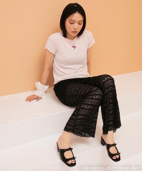 sanrio(サンリオ)の「【My Melody × forksy.】フロント刺繍 コンパクト メロウ半袖Tシャツ(Tシャツ/カットソー・レディース・ピンク/オフホワイト/ブラック・FREE)」の6枚目の写真
