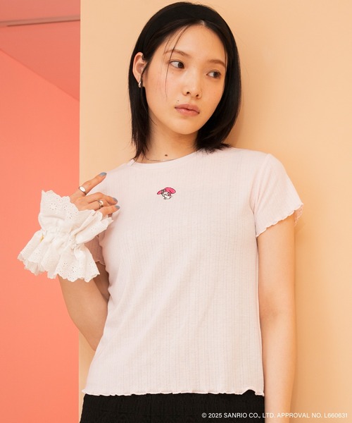 sanrio(サンリオ)の「【My Melody × forksy.】フロント刺繍 コンパクト メロウ半袖Tシャツ(Tシャツ/カットソー・レディース・ピンク/オフホワイト/ブラック・FREE)」の7枚目の写真