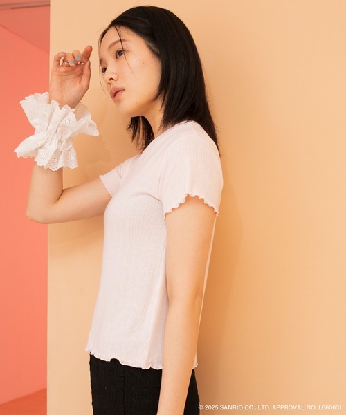 sanrio(サンリオ)の「【My Melody × forksy.】フロント刺繍 コンパクト メロウ半袖Tシャツ(Tシャツ/カットソー・レディース・ピンク/オフホワイト/ブラック・FREE)」の8枚目の写真